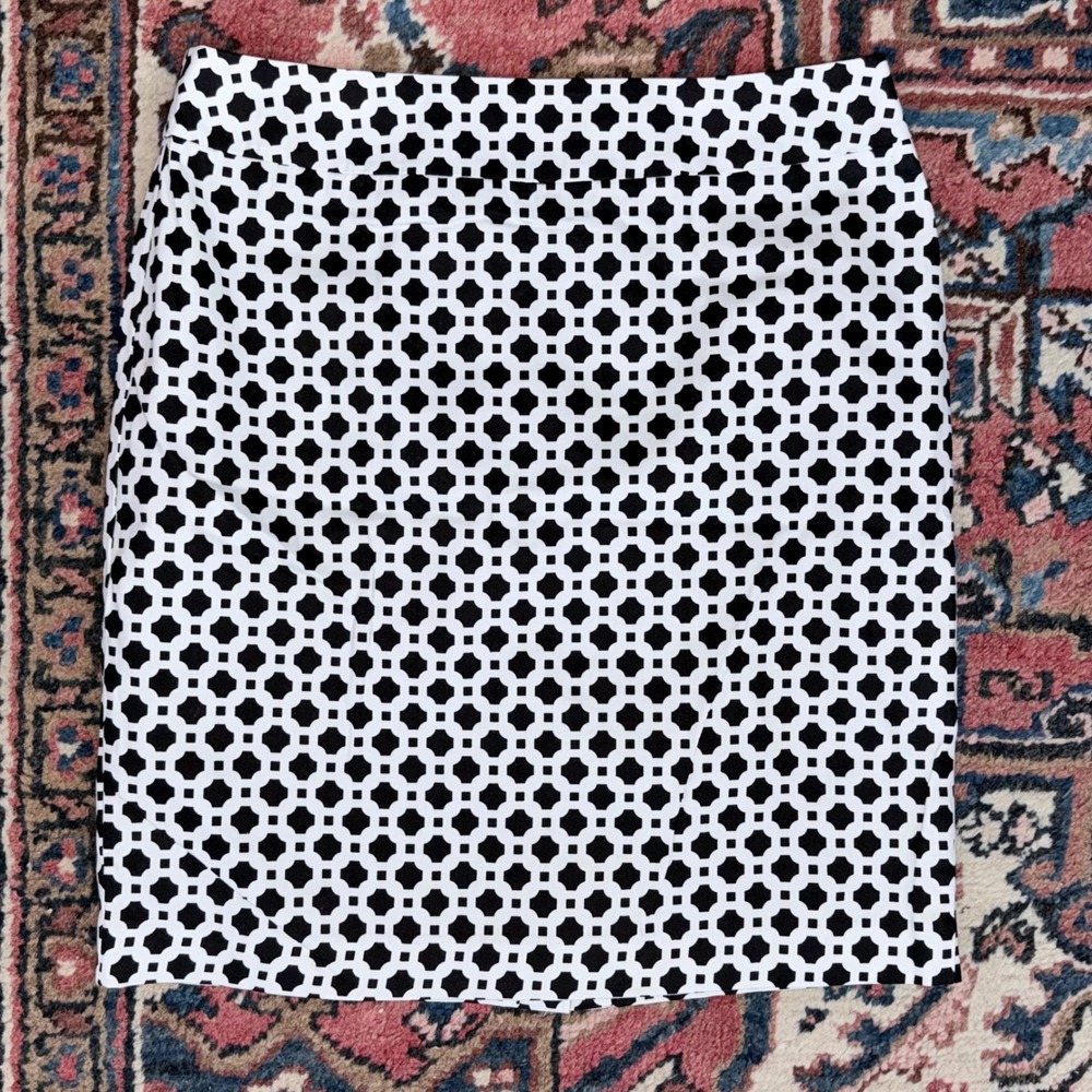 Cynthia Rowley Pencil Skirt Womens 8 Black White Excellent Geometric Lattice Zip